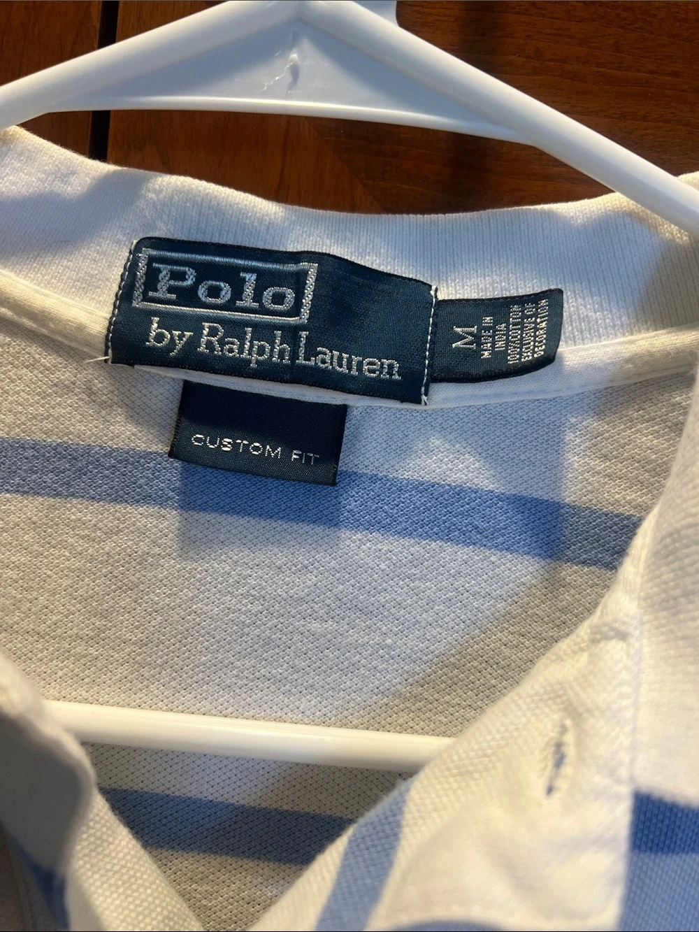 Polo by Ralph Lauren White Polo with Light Blue Stripes and Orange Logo
